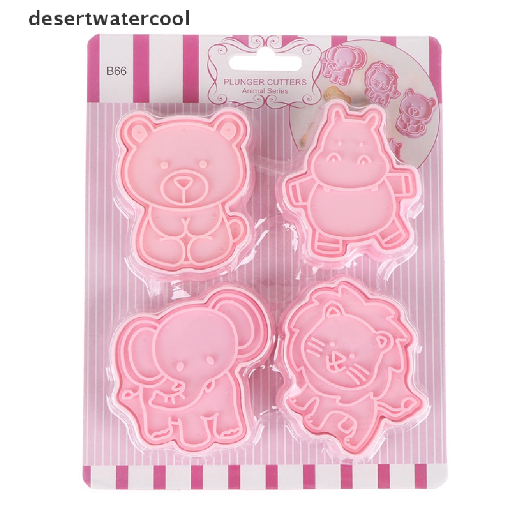 Deid 4Pcs/set Kartun Gajah Singa Kuda Nil Beruang Hewan Cookie Cutter Biskuit Baking Buah Dapur Kue Cetakan Alat Embos Pring Fondant Kue Pastry Mold Martijn