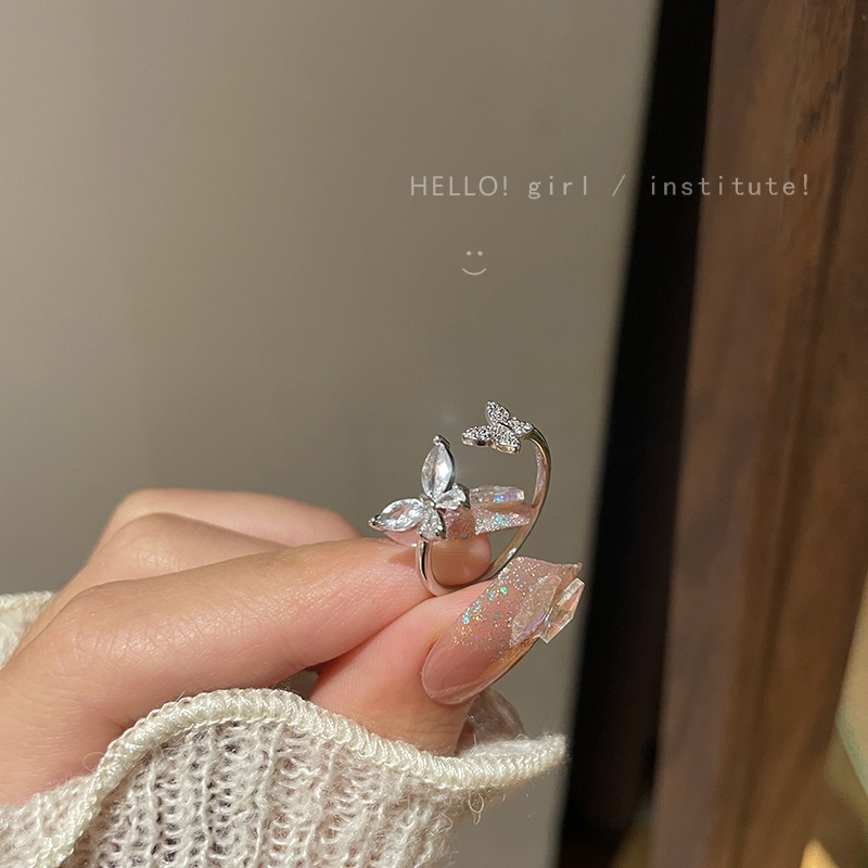 Yeezii Butterfly Open Ring Untuk Wanita Zirkon Silver Rings Perhiasan Fahsion Aksesoris