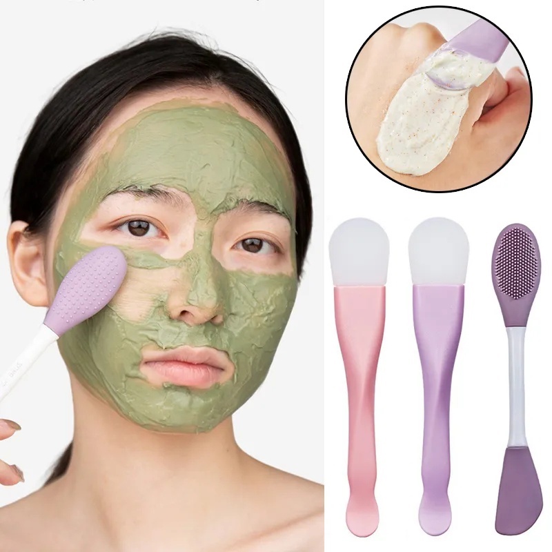 Women Double-headed Silicone Mask Brush/Sikat Pembersih Pori Wajah Portable/Mud Film Smudge type Mask Brush Alat Kecantikan