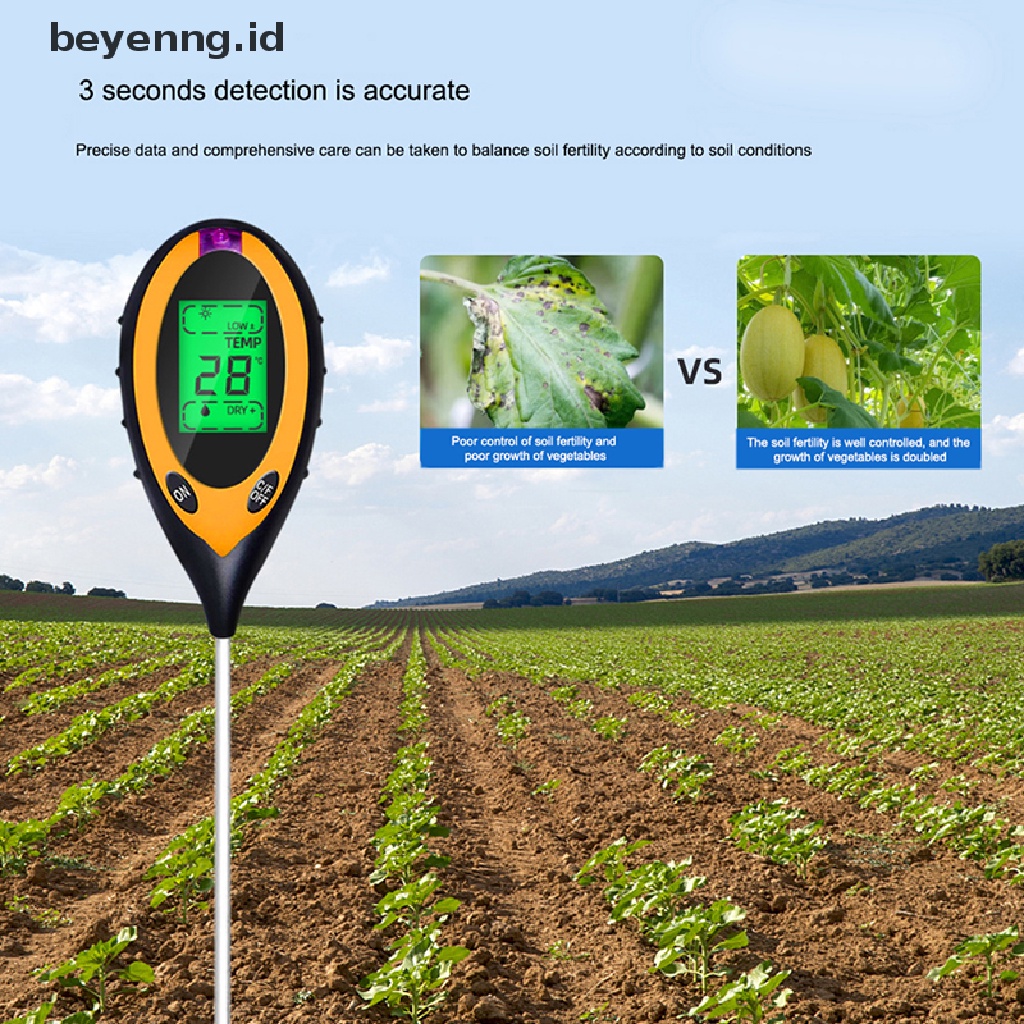 Beyen Alat Ukur Ph Kelembaban Tanah Digital Temperature Sunlight Tester Dengan LCD Display ID