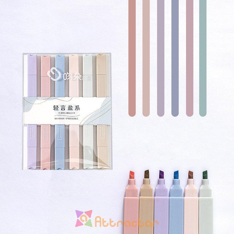 

✨In Stock Morandi 6 Pcs/Set Berwarna Neon Pena Ganda Kepala Pena Stabilo Seni Marker Siswa Spidol Anak Alat Tulis-AT