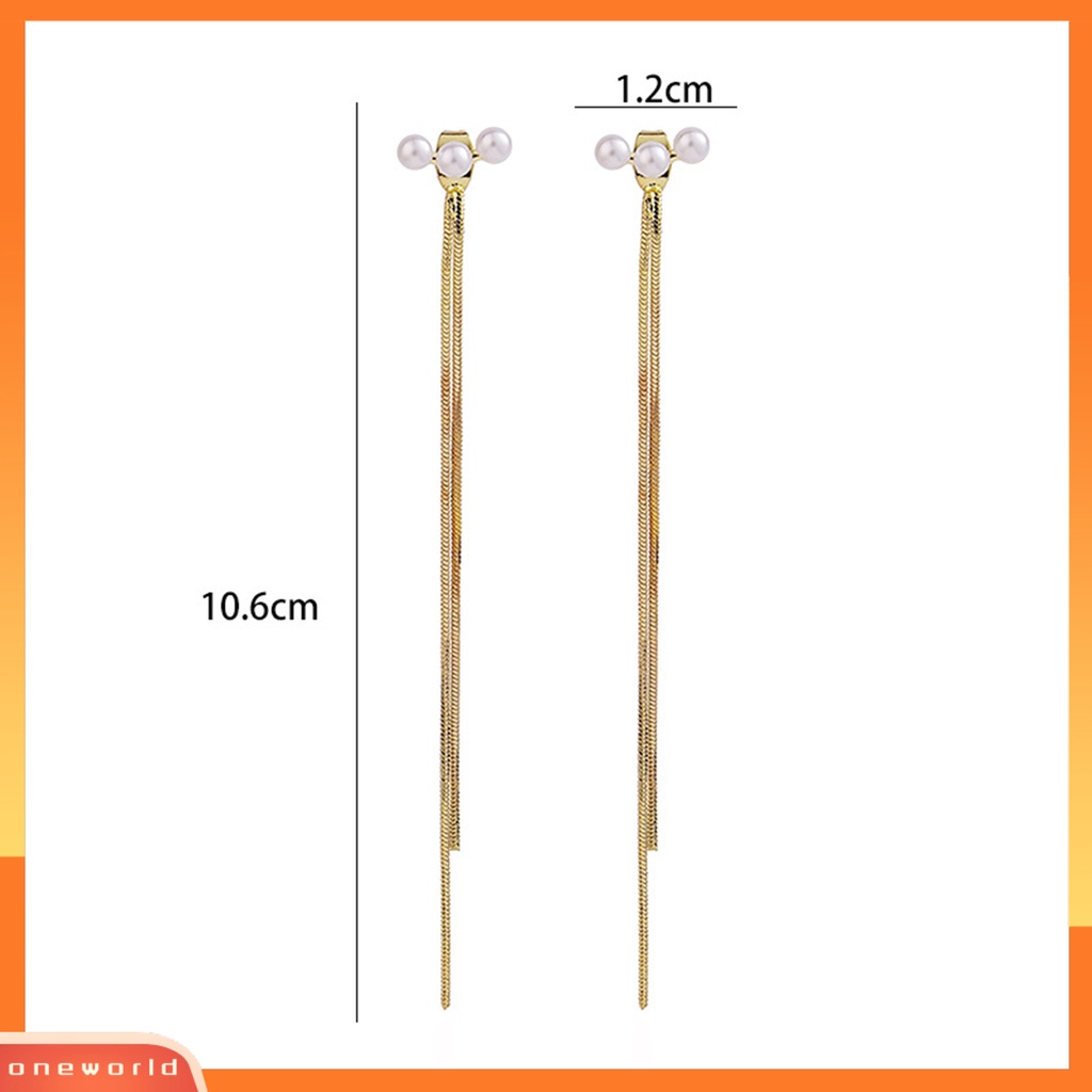 [ONE] 1pasang Anting Lady Pengerjaan Halus Mutiara Imitasi Rumbai Temperamen Hias Berdandan Berkilau Tinggi Mewah Bersinar Rumbai Anting Perhiasan Fashion