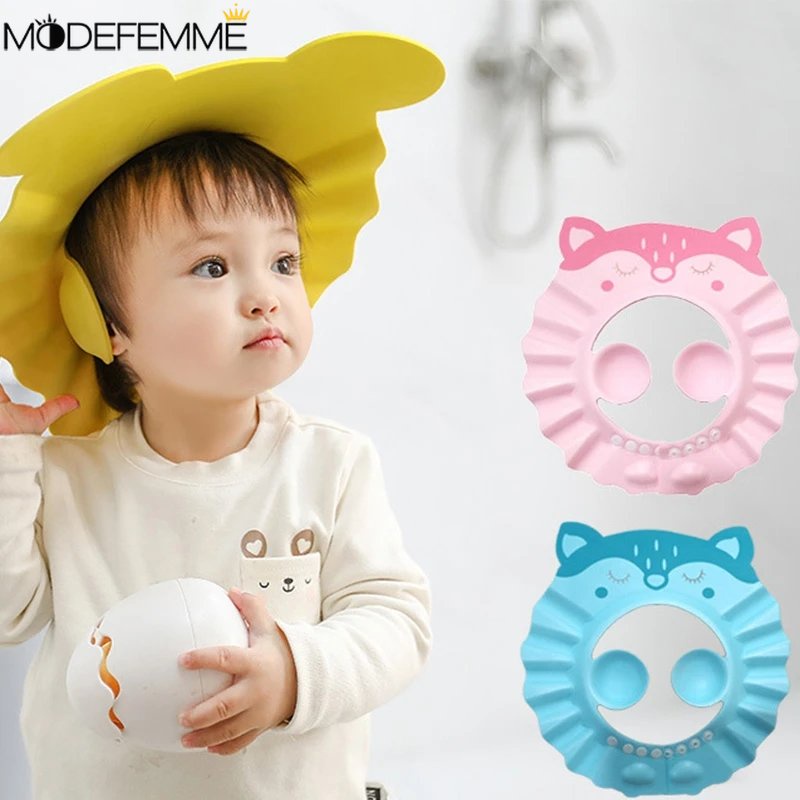 3warna Kartun Adjustable Topi Mandi Bayi 1pc Aksesoris Mandi Anak Cuci Lembut Topi Rambut Penutup Kepala Tahan Air Pelindung Telinga Anak Visor Mandi