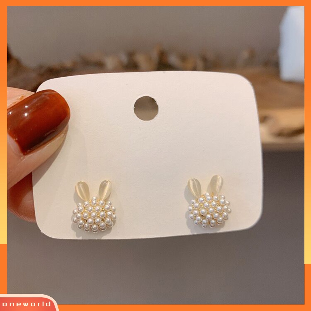 [EONE] 1pasang Ear Studs Faux Opal Temperamen Elegan Lucu Berkilau Tinggi Mutiara Imitasi Kelinci Bunny Wanita Anting Perhiasan Fashion