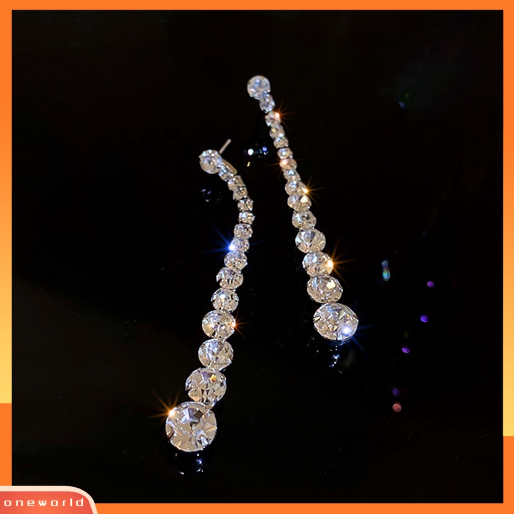 [EONE] 1pasang Anting Pejantan Dainty Elegan Temperamen Kepribadian Peri Hadiah Mewah Berkilau Berlian Imitasi Panjang Jumbai Linear Earrings Perhiasan Fashion