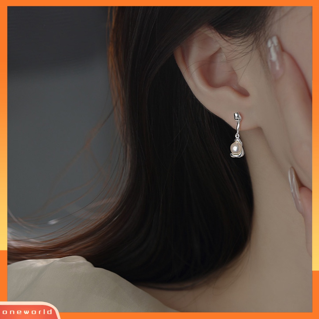 [EONE] 1pasang Ear Studs Unfading Temperament Personality Geometric French Style Ear Ornament Electroplating Irregular Imitasi Pearl Stud Earrings Perhiasan Aksesori