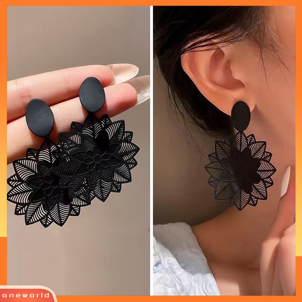 [EONE] 1pasang Anting Pejantan Berlebihan Temperamen Ramping Gothic Dainty Nonallergic Retro Berongga Bunga Drop Earrings Perhiasan Fashion