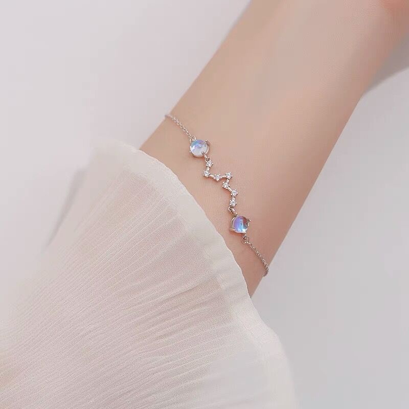 Roselife S925 Perak Gayung Besar Biru Moonstone Pesona Langit Berbintang Gelang Untuk Wanita Gadis Elegan Beruntung Gelang Fashion Pergelangan Tangan Rantai Perhiasan Hadiah