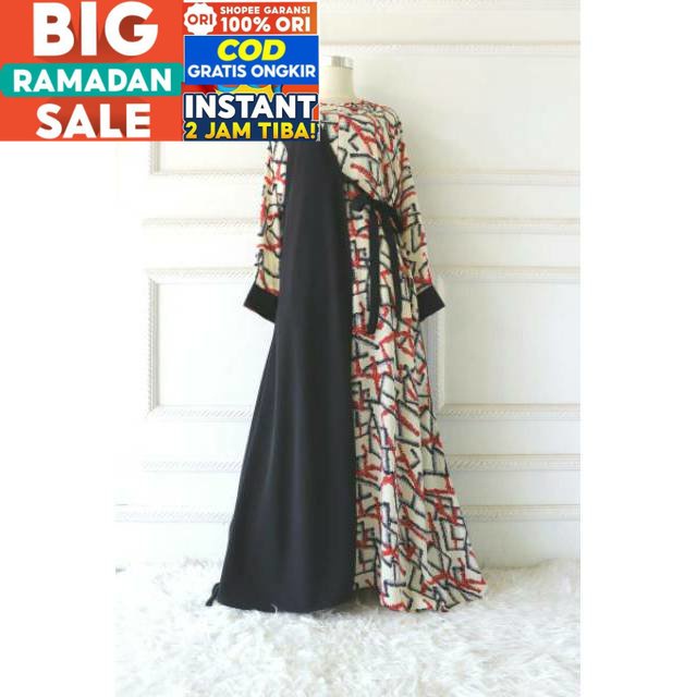 Gamis kombinasi abaya abstrak merah