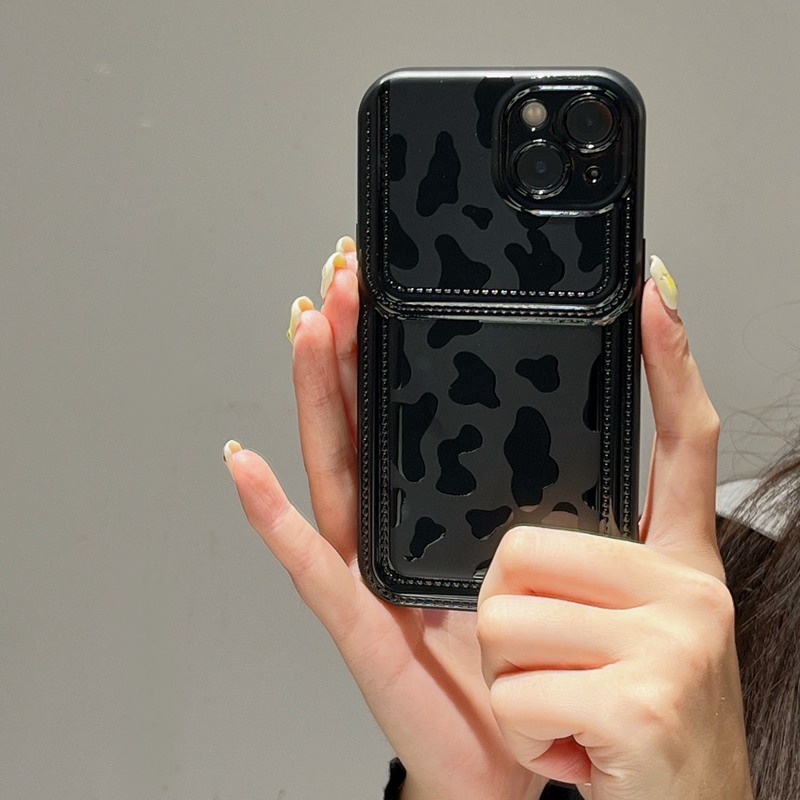 New Imitation Cream Bag TPU Case for iPhone 12 13 14 Pro Max Black Soft Silicone Case for Women Girl's Fashion Leopard Moon