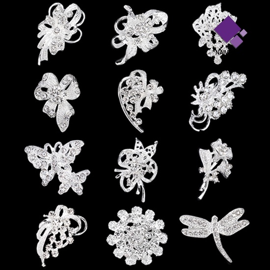 &lt; Naiveblues &gt; 12 Pcs Wanita Berlian Imitasi Berongga Bunga Kupu-Kupu Bridal Lapel Bros Pin