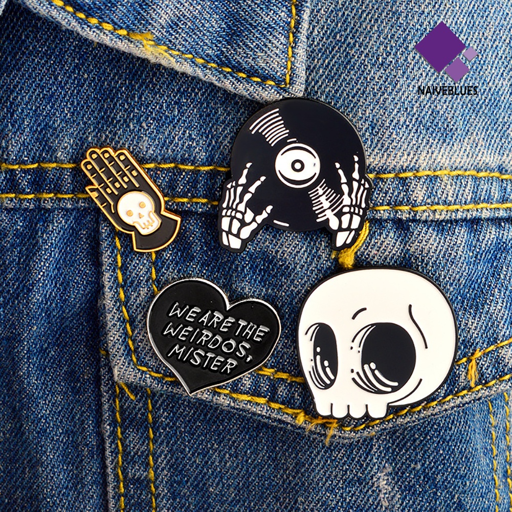 &lt; Naiveblues &gt; Mode Tengkorak Kepala Disc Tangan Jantung Halloween Pin Kulit Denim