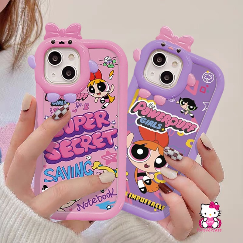 IPHONE Kartun The Super Girls Case Kompatibel Untuk Iphone7-8 6s 6plus 11 Pro Max12 14 13 Pro Max 7Plus X XS XR Max SE 2020 Lucu Ikatan Simpul 3D Monster Kecil Lensa Lembut Tpu Penutup Belakang