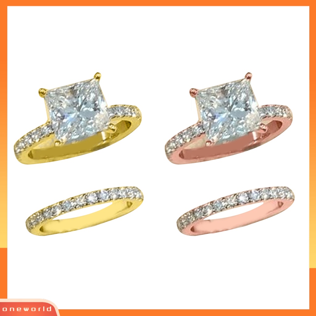 [EONE] 2 Pcs Cubic Zirconia Rings Shiny Square Faux Crystal Alloy Ring Elegan Perhiasan Aksesoris Temperamen Wanita Jari Cincin Set Pertunangan Hadiah Fashion Perhiasan
