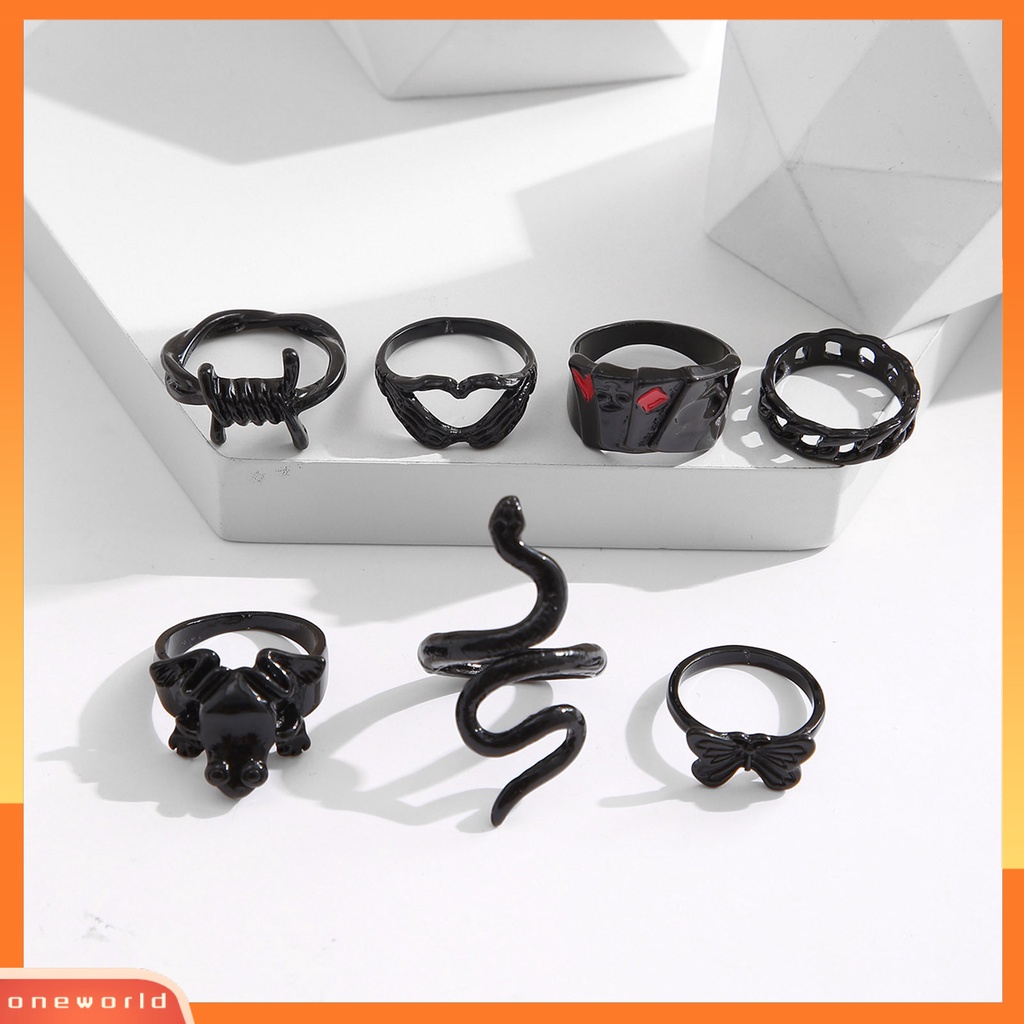 [EONE] 7pcs Pita Jari Gaya Barat Vintage Electroplating Geometris Hypoallergenic Berdandan Aksesori Perhiasan Berlebihan Cincin Gotik Berlapis Hitam Untuk Kehidupan Sehari-Hari