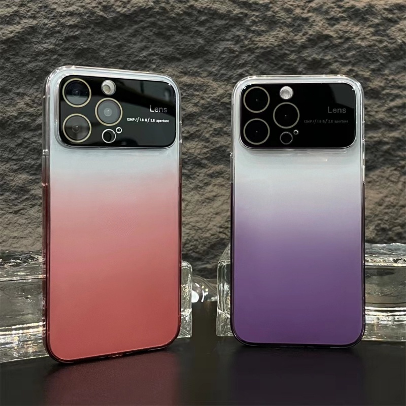 IPHONE Casing Pelindung PC Jendela Besar Untuk Iphone14 13 12 Pro Max 14Plus Hard Case Gradasi Transparansi Tinggi