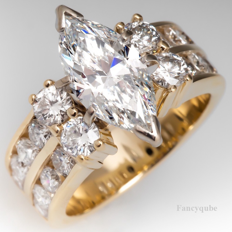 Cincin Fashion Kristal Marquise Cubic Zirconia Untuk Wanita Pesta Upacara Pernikahan Mewah Aksesoris Perempuan Perhiasan Modern