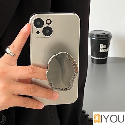 Irregular Silver Gold Metal Letter Mirror Universal Phone Holder Griptok Untuk iPhone Samsung Grip Tok Lipat Finger Stand Socket