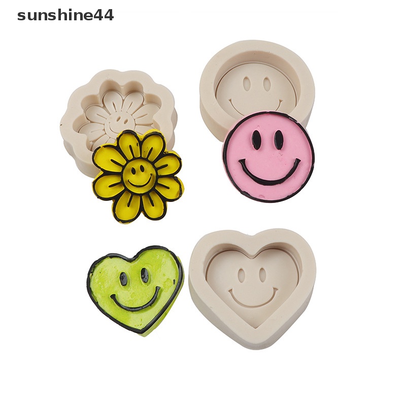 Sunshine Cetakan Coaster Semen Smiley Face Lucu Emoticon Cetakan Silikon Cetakan Kue Sabun ID