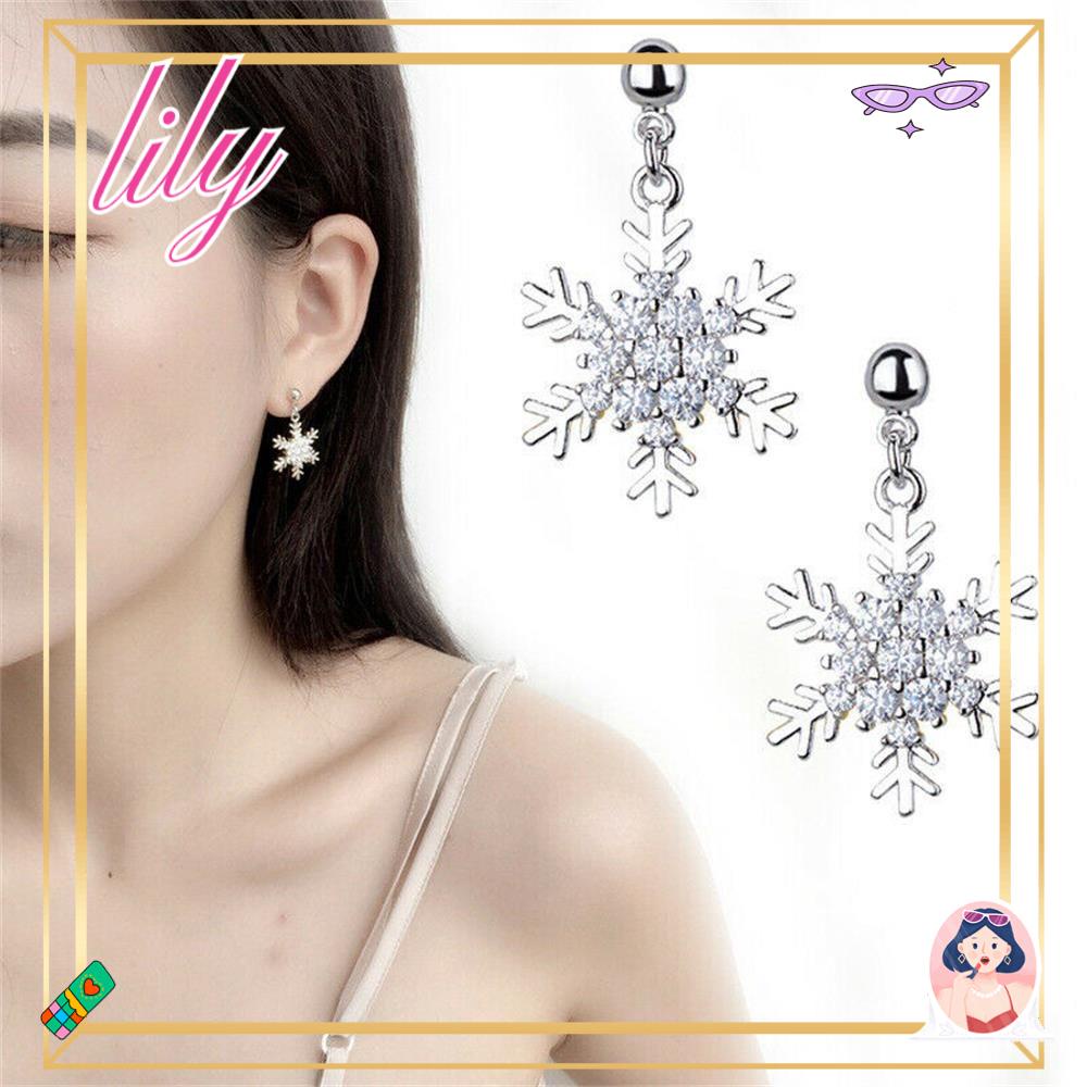 Lily Snowflake Earrings Pesta Perhiasan Natal Zirkon