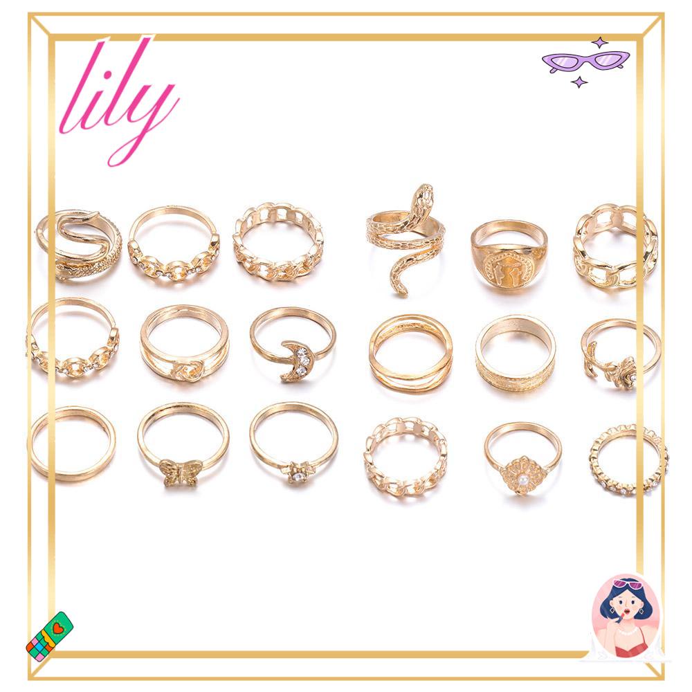 Lily 10 Pcs Cincin Pesta Kesederhanaan Cinta Hati Kupu-Kupu Bulan Ular Terbuka Ring