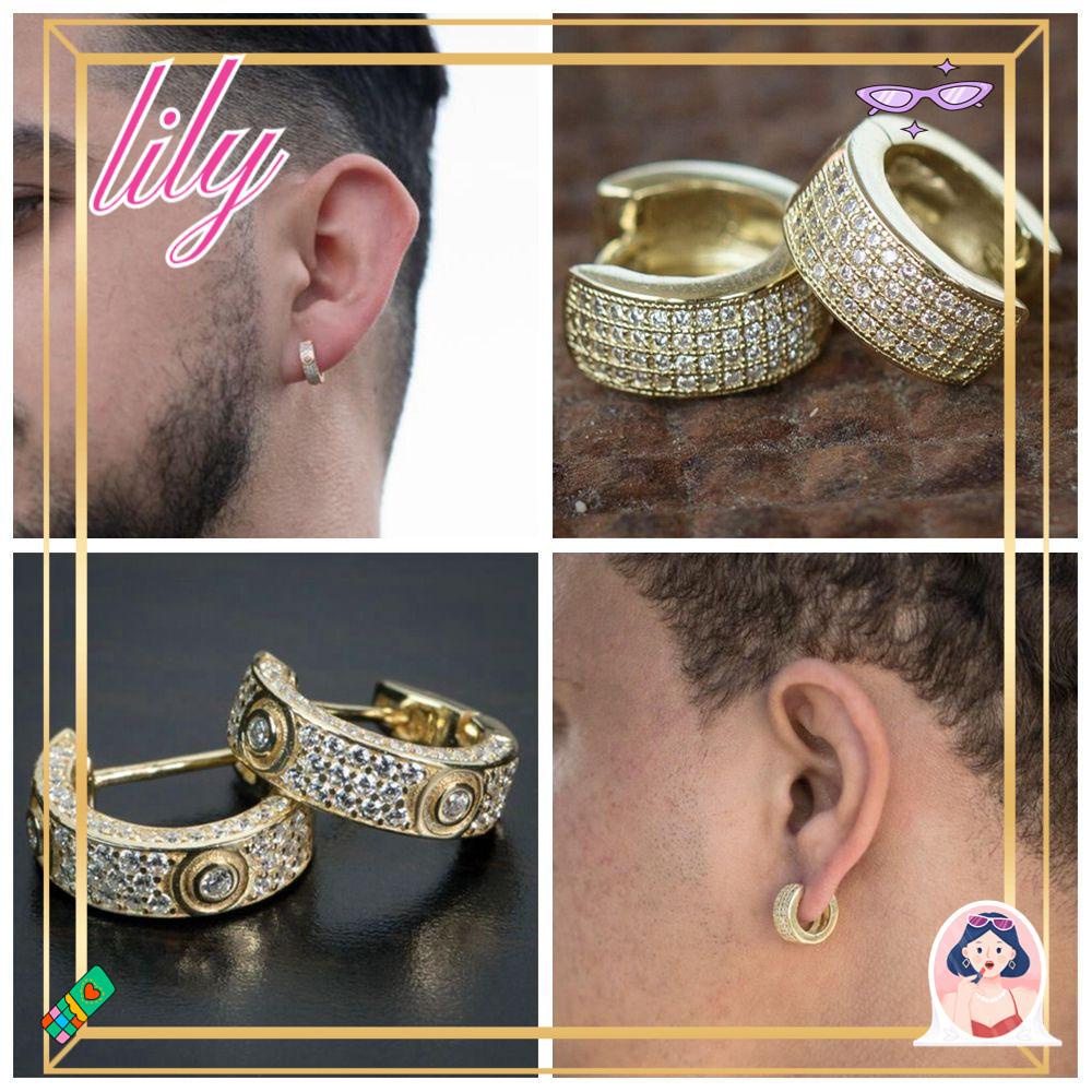 Lily Penuh Zirkon Anting Wanita Pria Helix Tulang Rawan Tragus Cubic Zirconia Perhiasan Hoop Menjuntai Ear Stud
