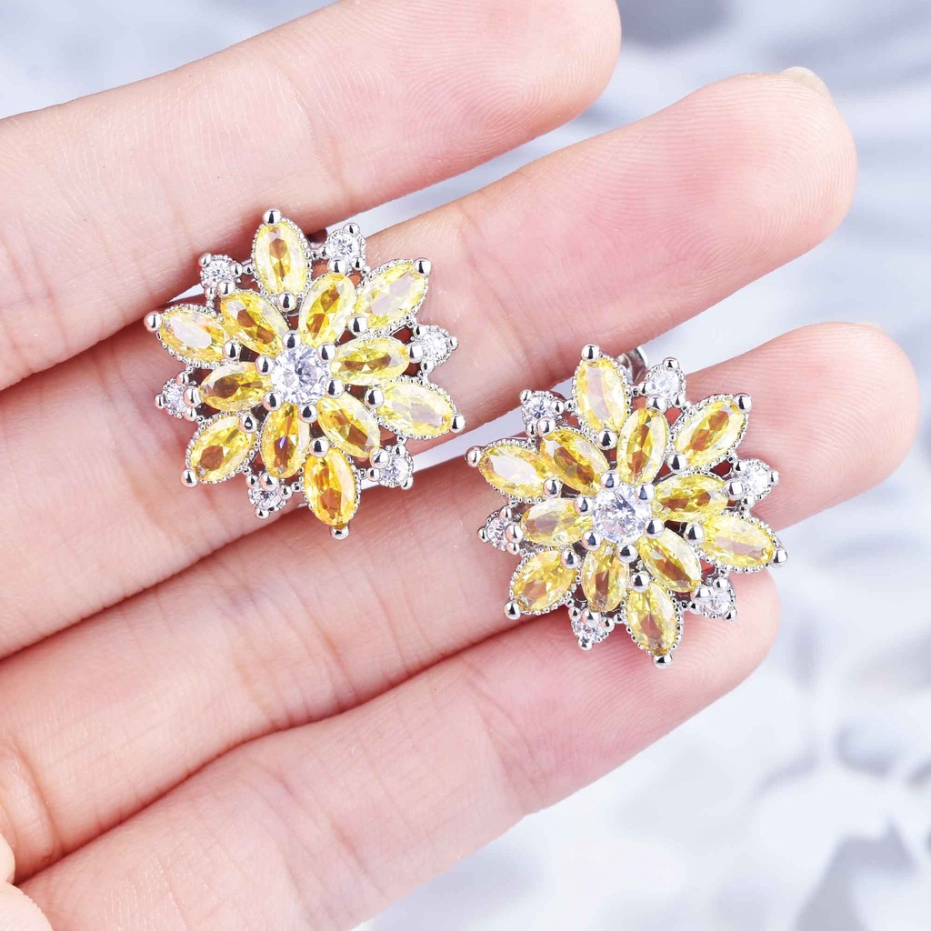 Goldkingdom Fashion Perhiasan Aksesoris Ready Stock Warna Zirkonium Kecil Segar Kepribadian S925 Perak Jarum Wanita Bunga Daisy Perak Anting