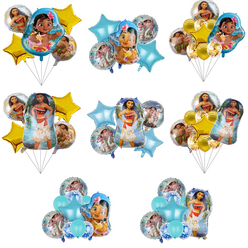 10 Pcs 5 Pcs Disney Movie Moana Action Figure Balon Foil Moana Baby Doll Aluminium Film Balon Festival Ulang Tahun