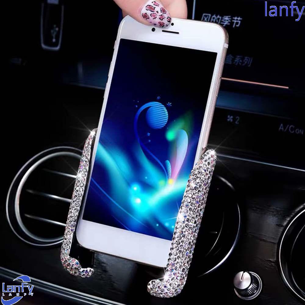 Lanfy Car Phone Holder Wanita ABS Adjustable Support Aksesoris Interior Berlian Kristal Car Air Vent Mount Holder