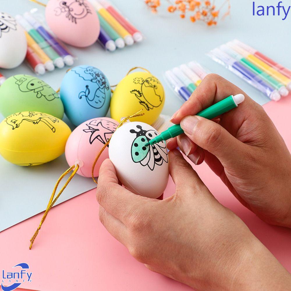 Lanfy Paskah Lukisan Telur Set Graffiti Mainan Diy Lukisan Mainan Edukasi Hadiah Liburan Gantung Ornamen Simulasi Telur Perlengkapan Pesta Diy Graffiti Egg