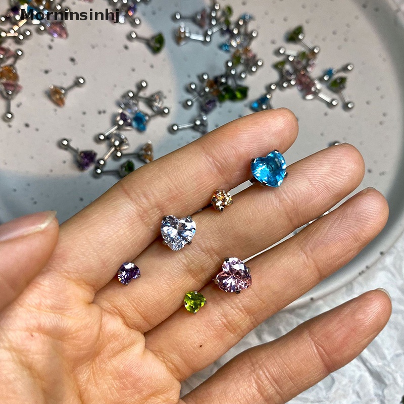 Mornin 1Pcs 5/8mm Fashion Jantung Zirkon Telinga Studs Earrings Untuk Wanita Tulang Rawan Helix Telinga Tulang Kuku Manis Keren Hadiah Perhiasan Telinga id