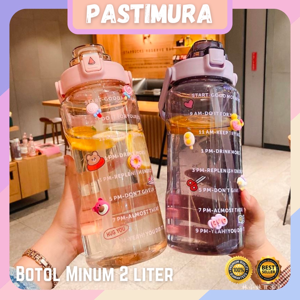 Botol Minum 2 Liter Jumbo Motivasi Penanda Waktu Quifit Handle Bening 2000Ml Botol Minum 2L