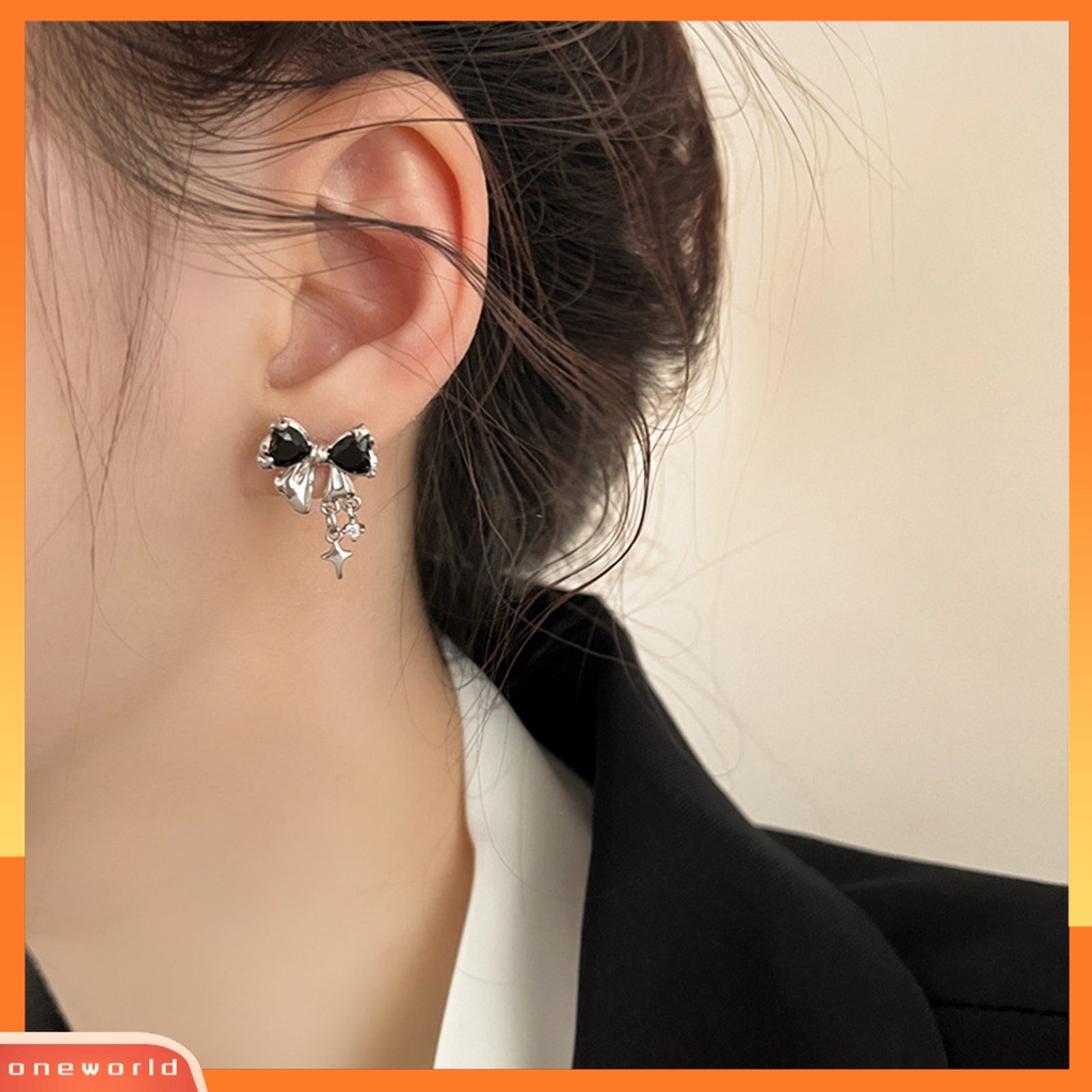 [EONE] 1pasang Drop Earrings Temperamen Geometris Cubic Zirconia Eye-catching Tahan Aus Dekorasi High-end Sparkling Bows Pendant Earrings Perhiasan Aksesori