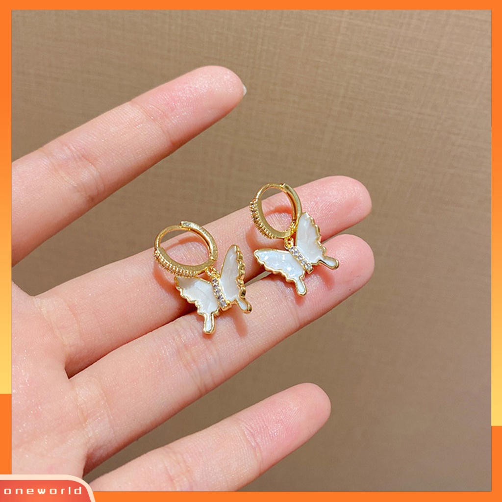 [EONE] 1pasang Wanita Anting Menjatuhkan Minyak Manis Retro Lucu Elegan Hadiah Hypoallergenic Mempesona Cubic Zirconia Kupu-Kupu Anting-Anting Fashion Perhiasan