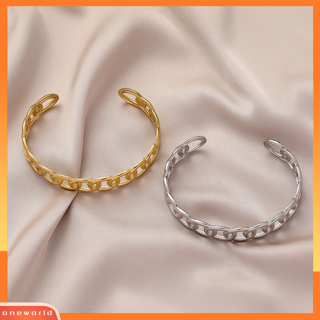 [EONE] Wanita Gelang Bentuk C Retro Rantai Stainless Steel Gaya Perancis Kerawang Bangle Hadiah Ulang Tahun