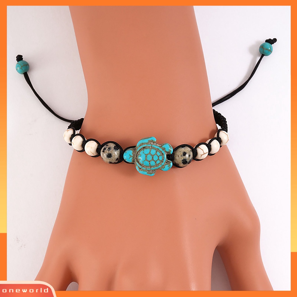 [EONE] 2 Pcs Manik-Manik Gelang Retro Kura-Kura Dekorasi Buatan Tangan Adjustable Pengerjaan Halus Dekorasi Portabel Bohemian Batu Persahabatan Gelang Aksesori Pakaian