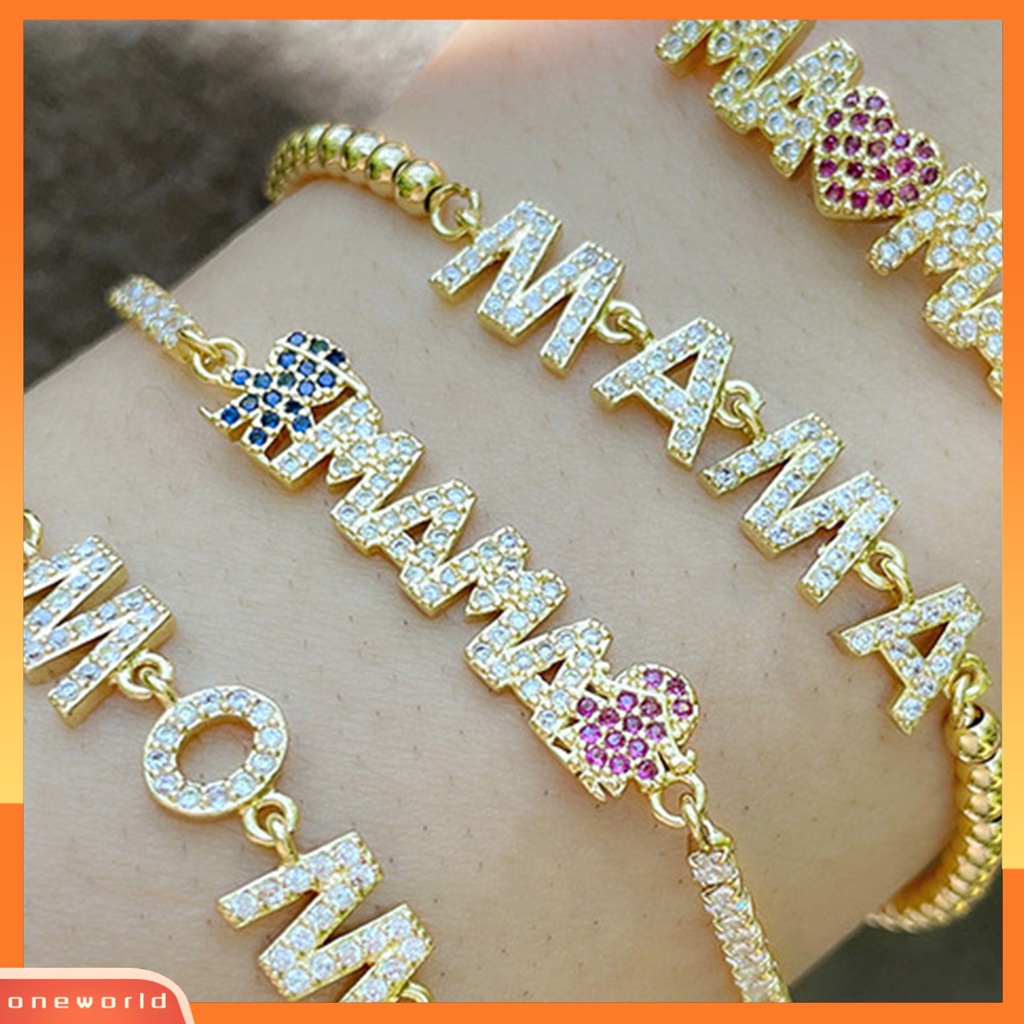 [EONE] Liontin Gelang Adjustable Cubic Zirconia Personalized Electroplating Letter Decor Hias Pengerjaan Halus MAMA Liontin Rantai Gelang Hadiah Ulang Tahun