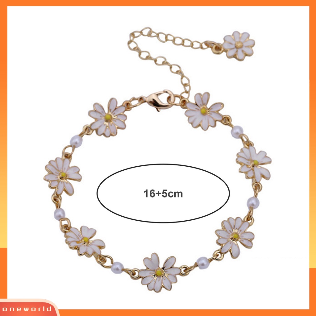 [EONE] Wanita Gelang Kecil Mutiara Imitasi Emas Ekstensi Rantai Elegan Temperamen Paduan Bunga Putih Pesona Wanita Bangle Fashion Perhiasan