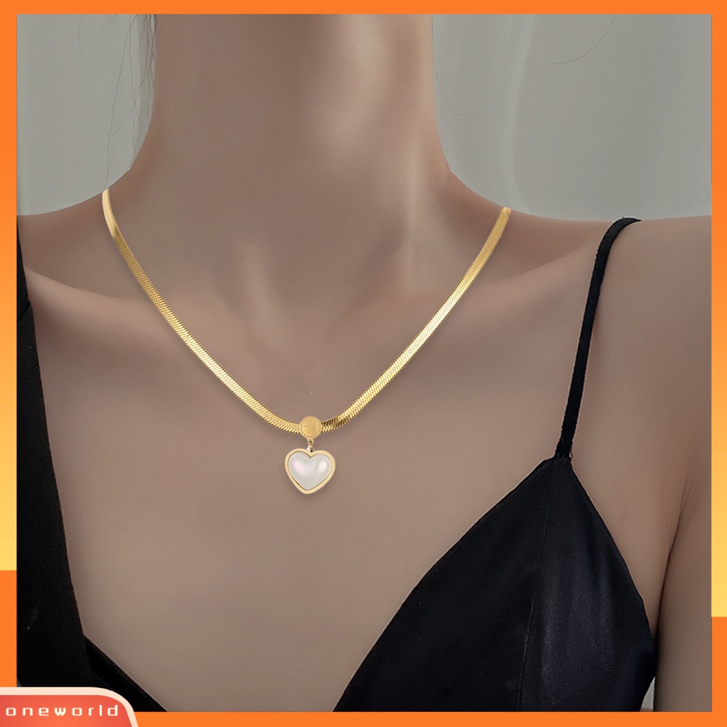 [EONE] Wanita Kalung Hati Colorful Shell Stainless Steel Ins Style Snake Chain Pendant Necklace Untuk Pakaian Sehari-Hari