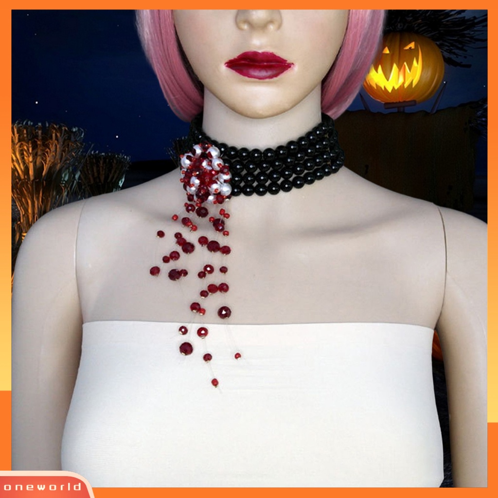 [EONE] Wanita Kalung Kristal Imitasi Horror Tetes Darah Adjustable Hias Kostum Aksesori Hadiah Mutiara Imitasi Pesta Halloween Choker Necklace Untuk Perjamuan