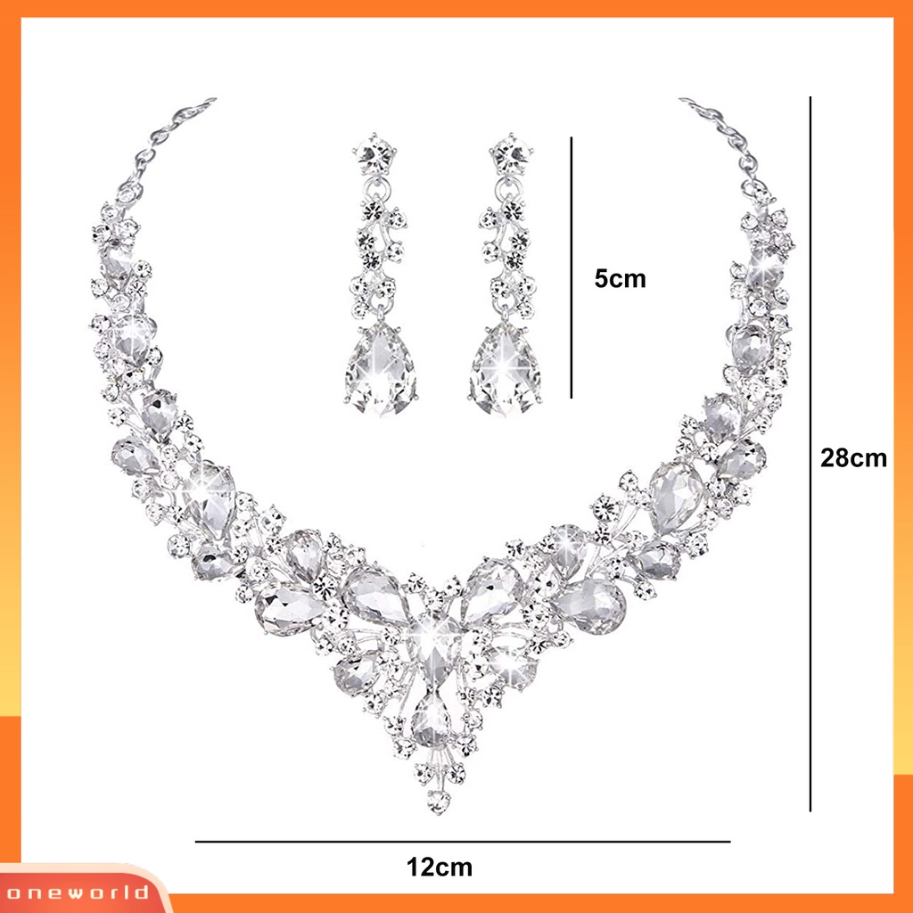 [EONE] 1set Pernikahan Anting Ekstensi Rantai Kristal Imitasi Hias Berlian Imitasi Dress Up Glitter Makan Malam Wanita Perhiasan Kalung Perempuan Aksesori