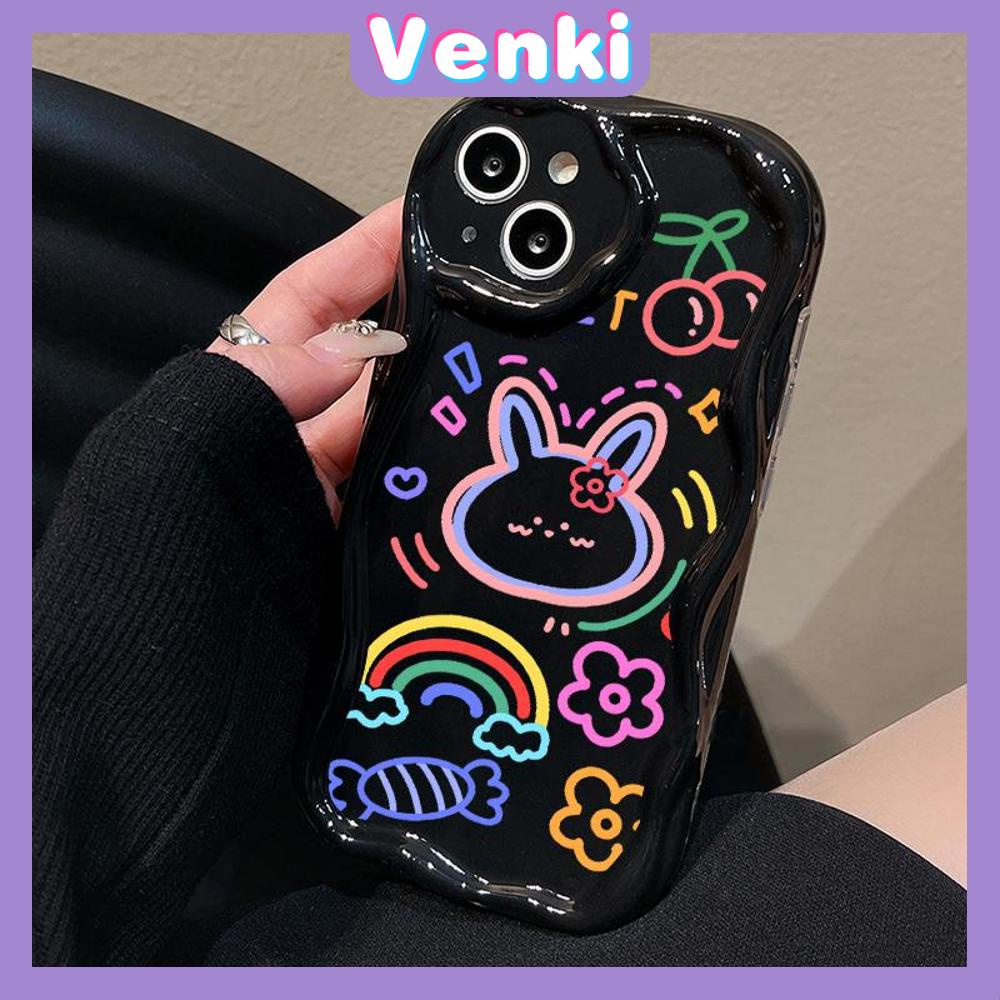 VENKI - For iPhone 11 iPhone Case 3D Curved Edge Wave TPU Airbag Shockproof Camera Cover Glossy Black Cute Pattern Compatible with iPhone 14 13 Pro max 12 Pro Max xr xs max 7 8Plus