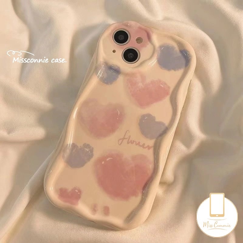 IPHONE Tinta Cute Smiley Face Case Kompatibel Untuk Iphone12 13 11 14 Pro Max XR X 7 8 6s 6 Plus XS Max SE 2020 Senyum Indah 3D Wavy Curved Edge Glossy Shockproof Soft Cover