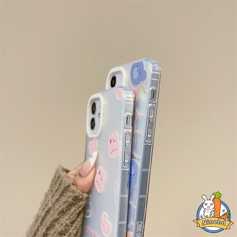 Casing iPhone Neon Kompatibel Untuk Iphone14 13 12 11 Pro Max X Xr Xs Max8 7 6 Plus SE 2020 Kartun Beruang Laser Bening Matte Casing Ponsel Anti Pecah Silikon Lembut TPU Penutup Belakang