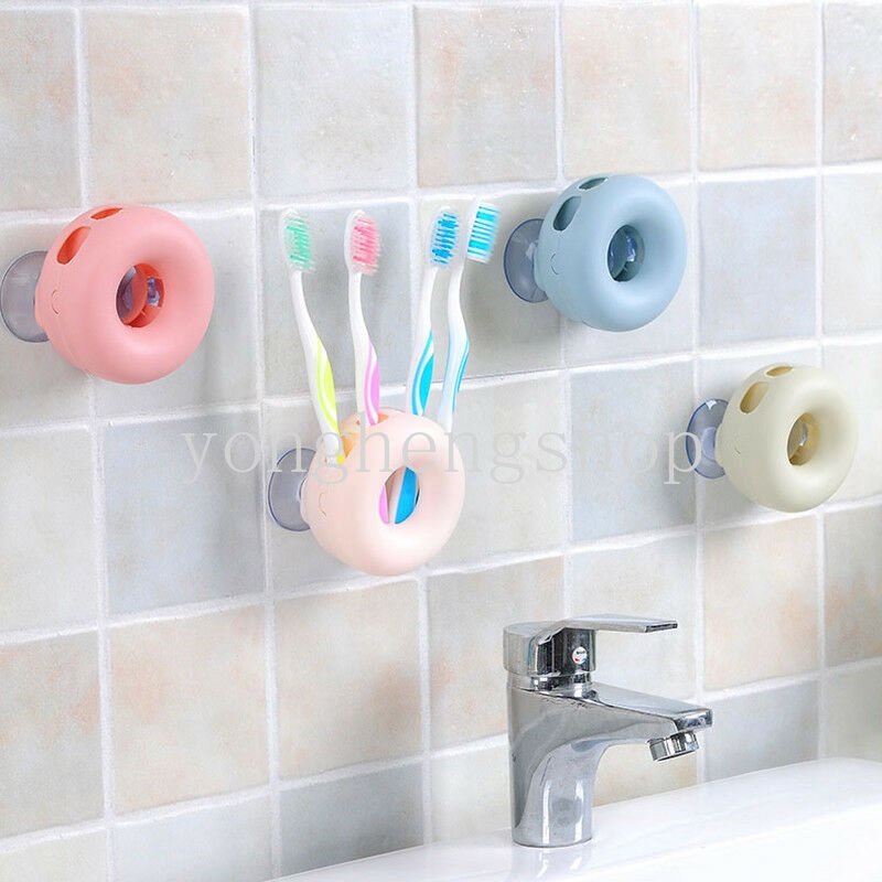 4lubang Tempat Sikat Gigi Tooth Brush Razor Rack Dengan Suction Cup Dinding Lucu Berbentuk Donat Rak Penyimpanan Organizer Kamar Mandi