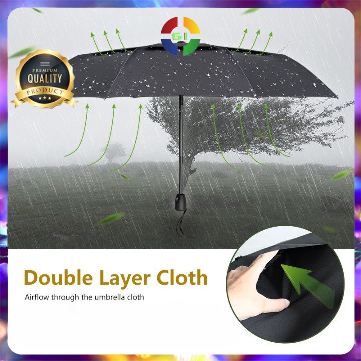 Payung Lipat Big Wind Resistance Double Layer Black