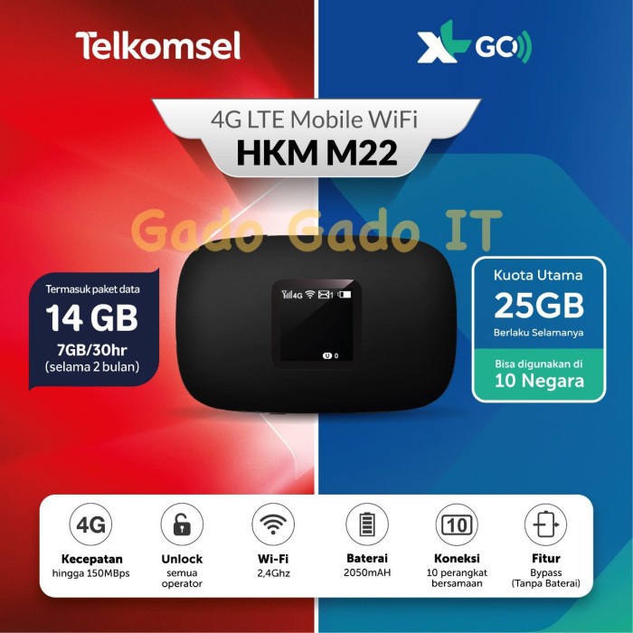 MIFI ROUTER HKM M22 XL GO MODEM WIFI 4G LTE HKM M22 TELKOMSEL - M22 XL GO 20GB