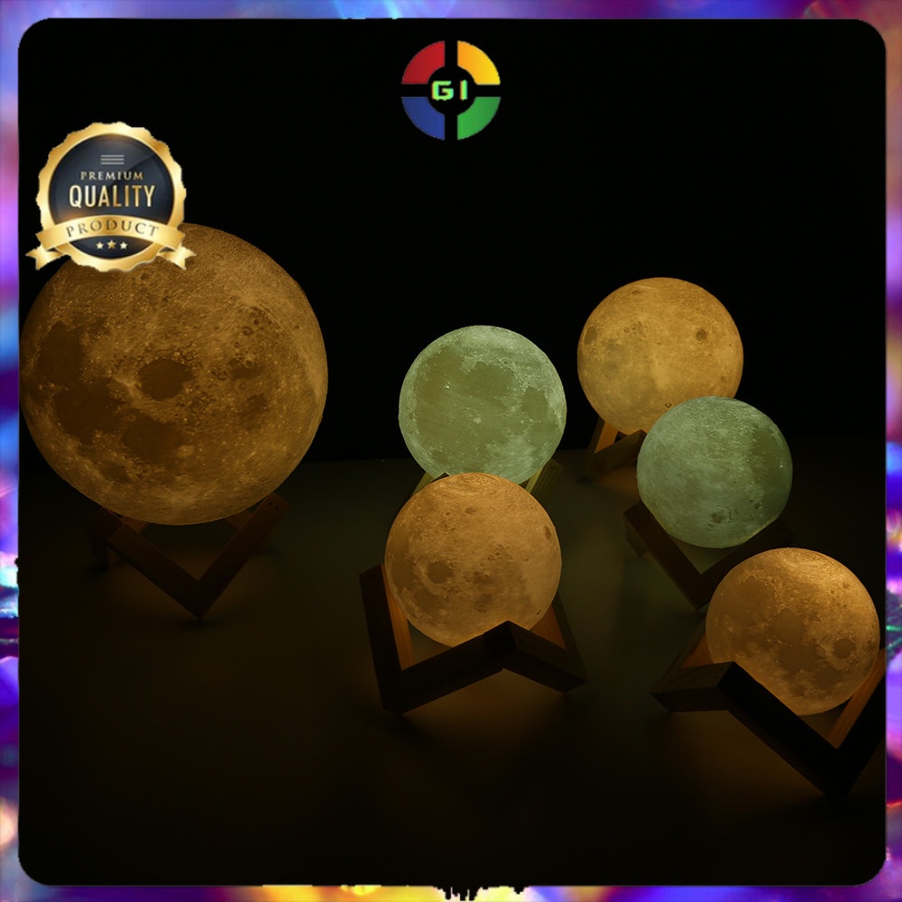 Lampu Tidur Bulan 3D Moon Night Light Lamp 3 Color 8cm 0.5W 5V White