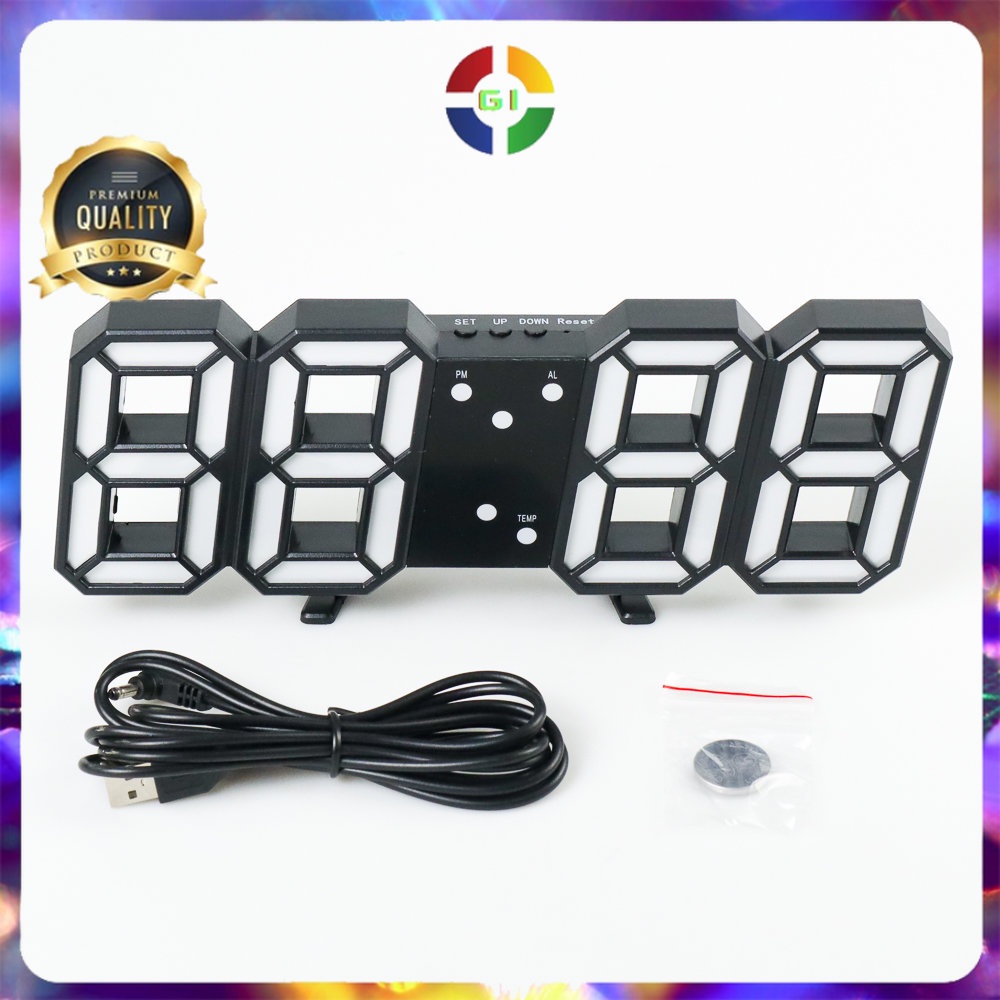 Jam Meja LED Digital Clock black/Blue