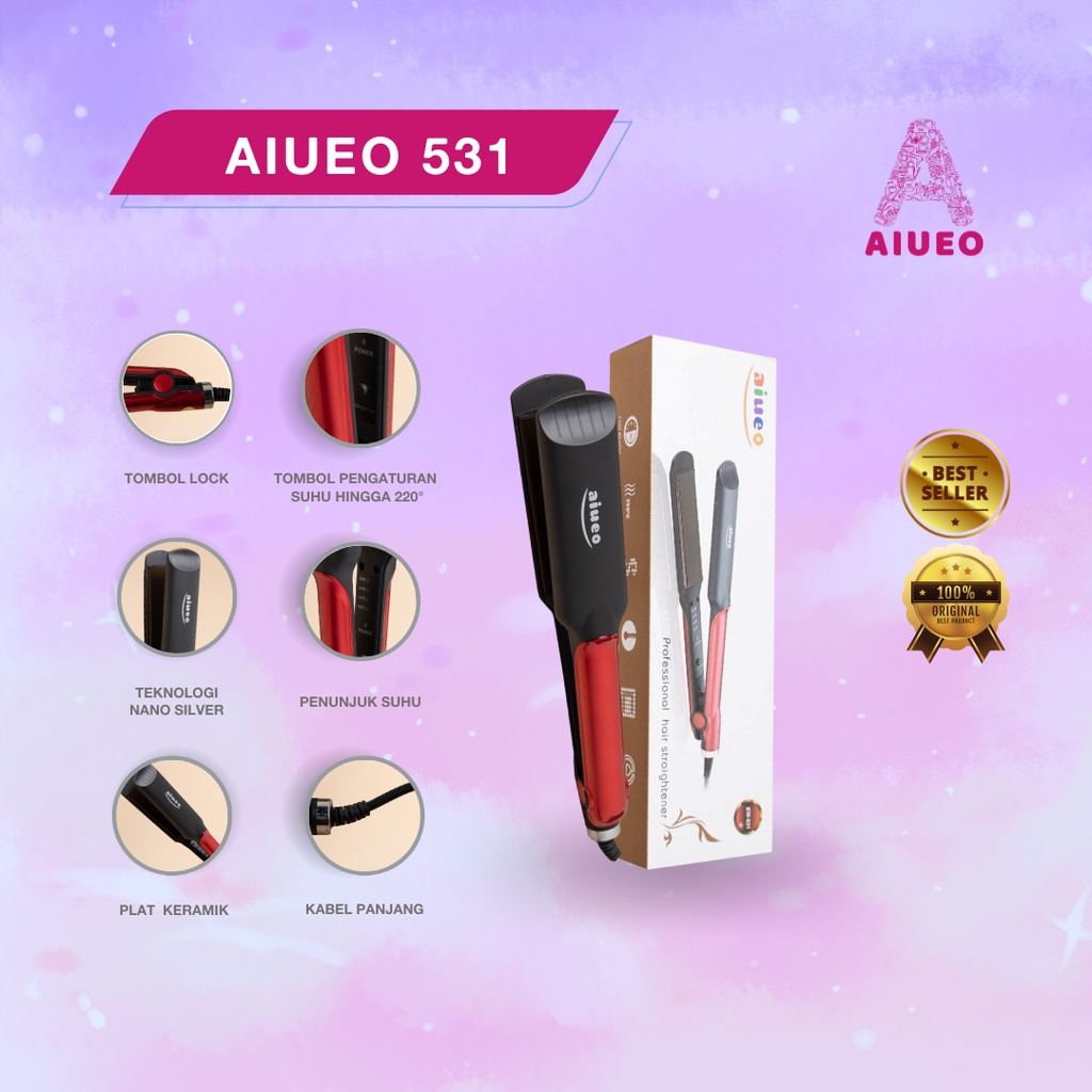 [GARANSI 18 BLN] - AIUEO Catokan Curly and Hair Straightener Alat Catok Meluruskan dan Keriting Rambut 531 Temperatur Suhu Ionik Low Watt Catok Professional Hair Straightener